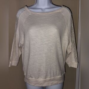 Aerie Cream Lace Sleeve Sweater Sz XS